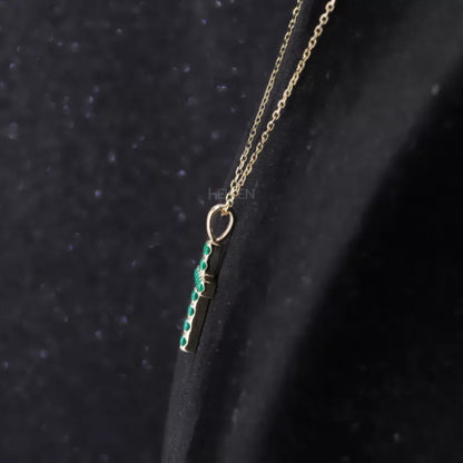 Green Round Cut Emerald Gemstone Cross Necklace for Gift