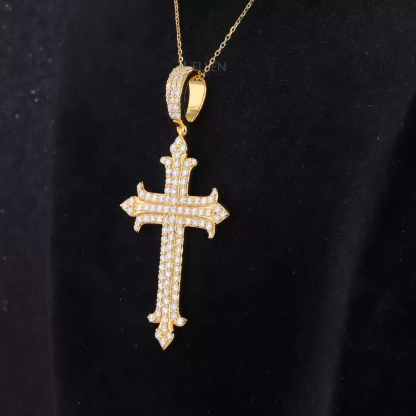 Round Cut Moissanite 3 Line Simple Elegant Cross Necklace