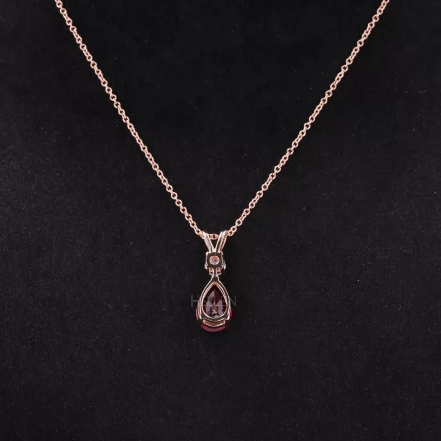 Pear Cut Red Rudy Drop Dazzling Necklace With Round Moissanite