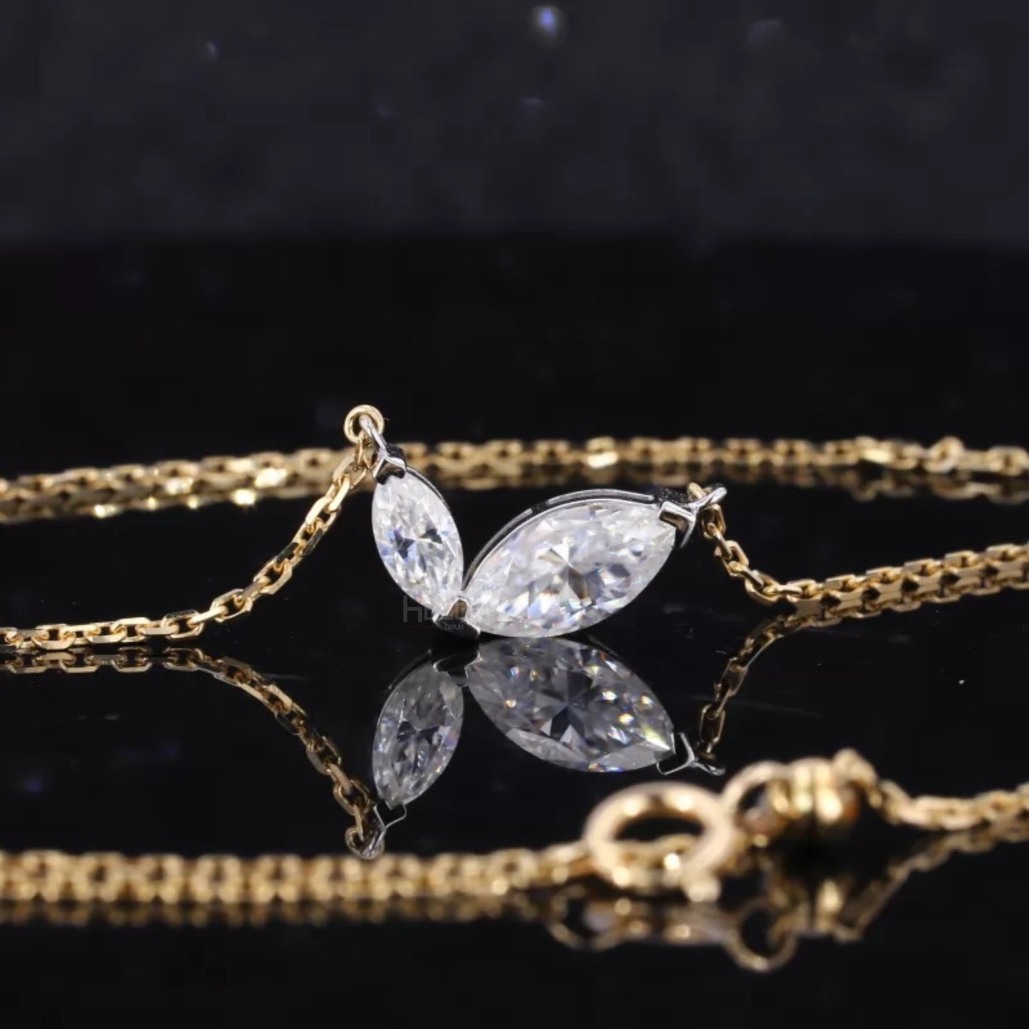 Forever Love 2 Stone Marquis Cut Moissanite Necklace