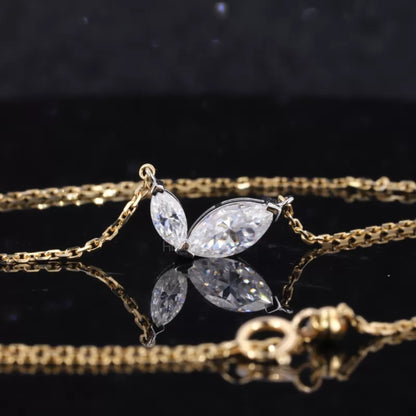 Forever Love 2 Stone Marquis Cut Moissanite Necklace