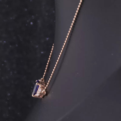 Elegant Blue Tanzanite Round, Marquis Moissanite Necklace