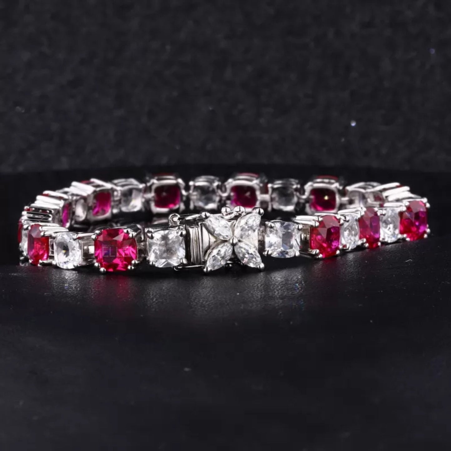 Cushion Cut Ruby & Moissanite Alternating Tennis Bracelet with Lock