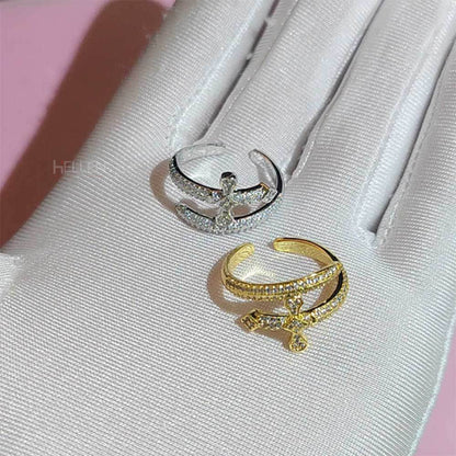 Dagger Iced Out Bling Open Back Sword Ring - VVS Moissanite