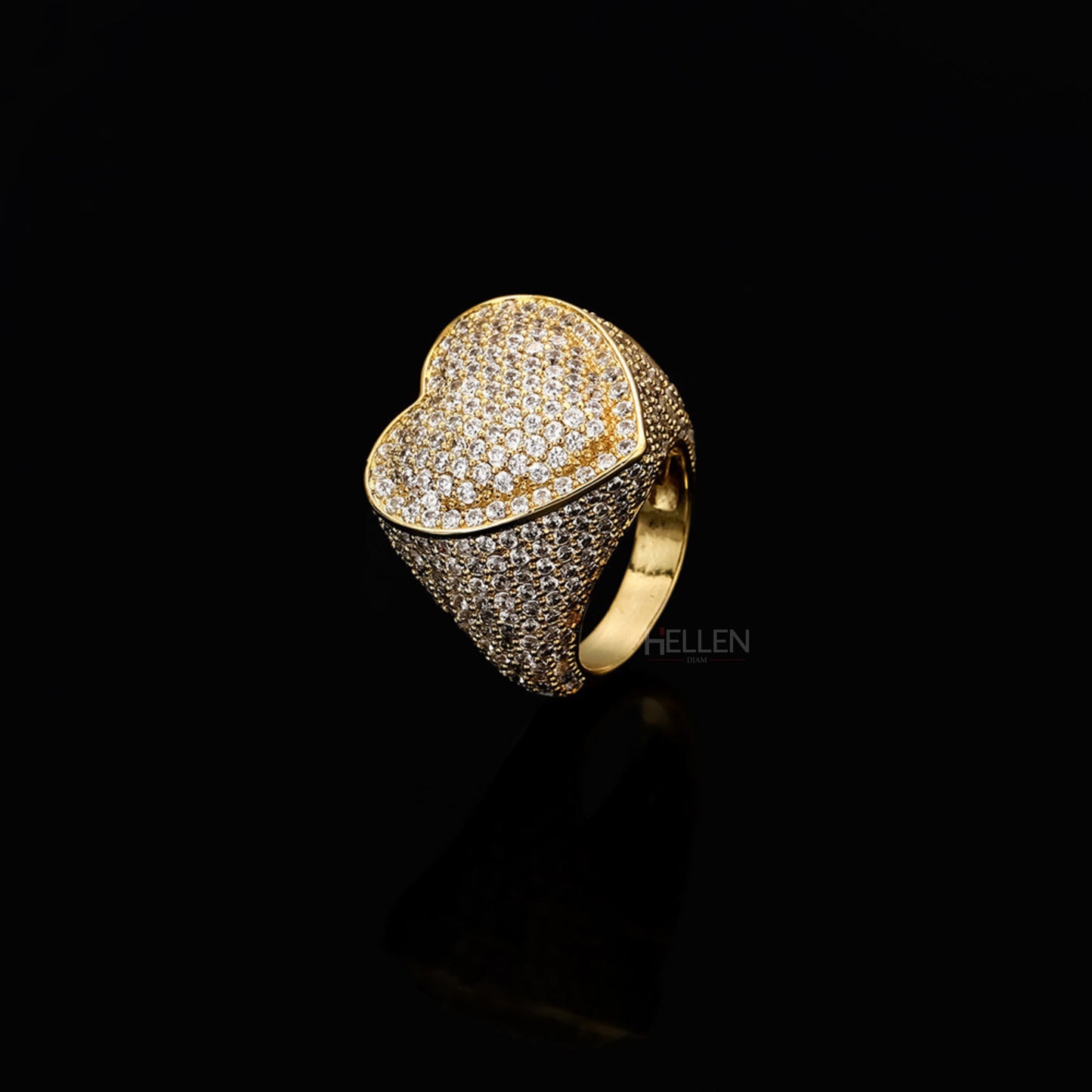 Iced Out Heart Shaped Hip Hop Round Cut Moissanite Ring