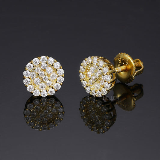 Fully iced round cut moissanite stud earrings – timeless hip-hop bling with maximum shine

