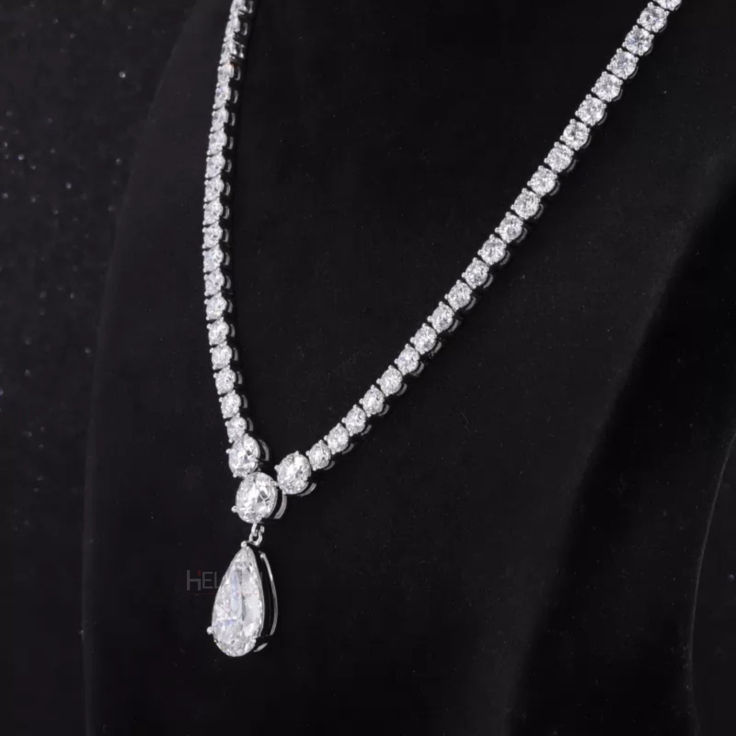 Solitaire Pear & Round Cut Moissanite Bridal Necklace
