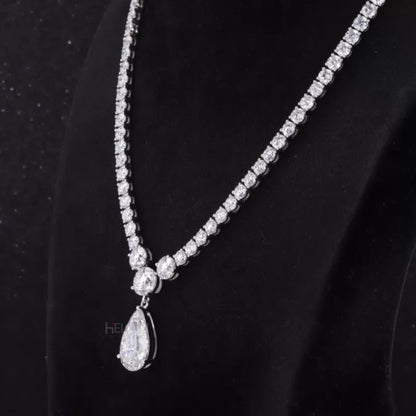 Solitaire Pear & Round Cut Moissanite Bridal Necklace
