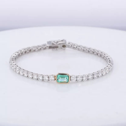 Trendy Round Cut Moissanite & Emerald Gemstone Tennis Bracelet