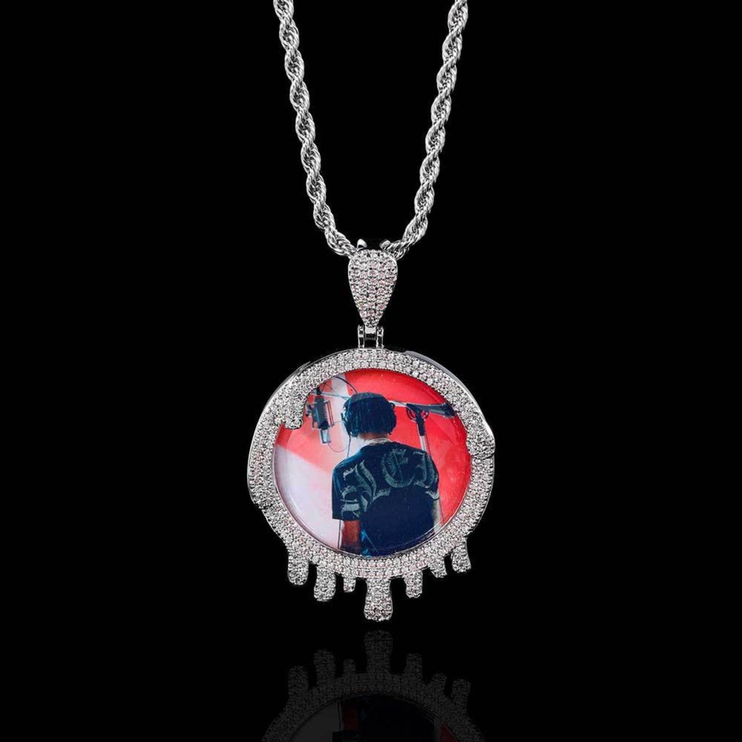 Personalized Melting and Drop Memory Pendent With Moissanite
