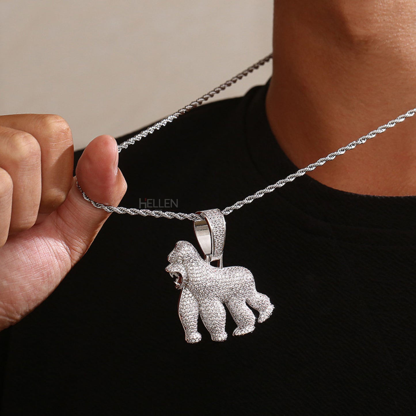Roaring King Gorilla Ice Out Pendant Necklace For Men's