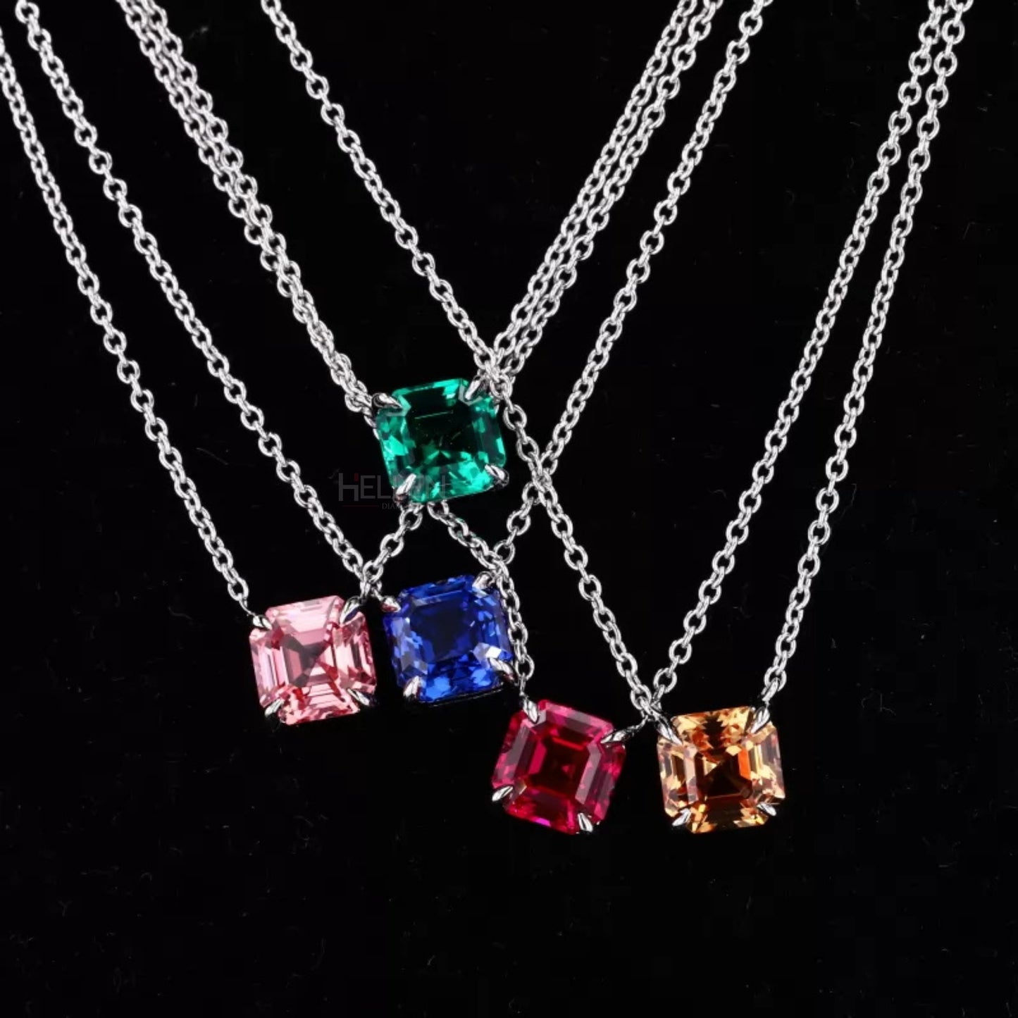 Custom solitaire necklace with Asscher cut gemstone in 4 prong setting – personalized brilliance with bold symmetry

