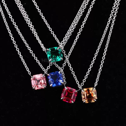 Custom solitaire necklace with Asscher cut gemstone in 4 prong setting – personalized brilliance with bold symmetry

