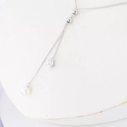 Elegant Pear Cut Moissanite And Pearl Adjustable Necklace