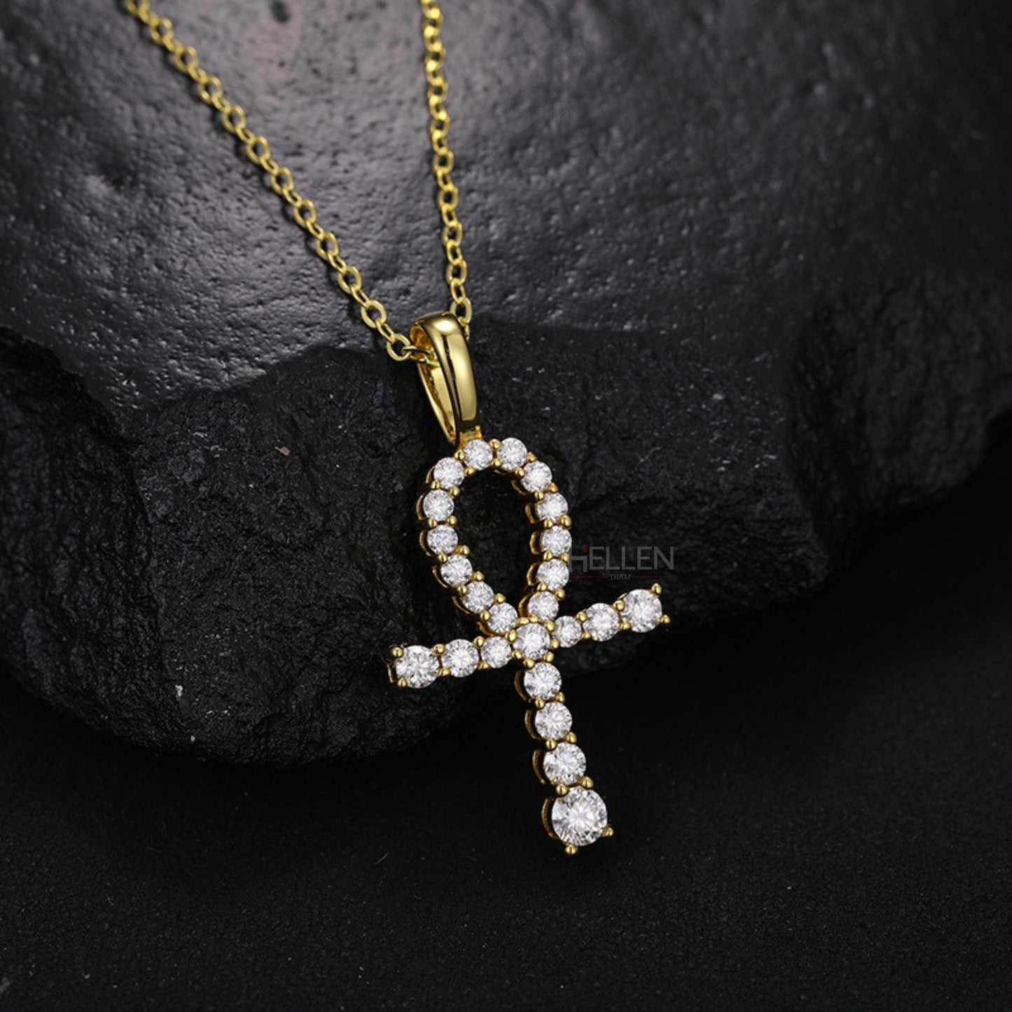 Men's Ankh Cross Pendant With Round Cut Moissanite