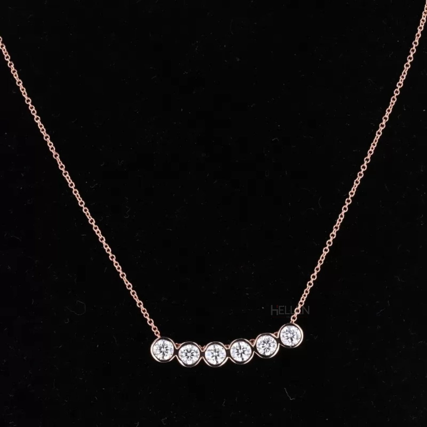 Smiley necklace with five round cut moissanite stones in bezel setting – cheerful sparkle for everyday style

