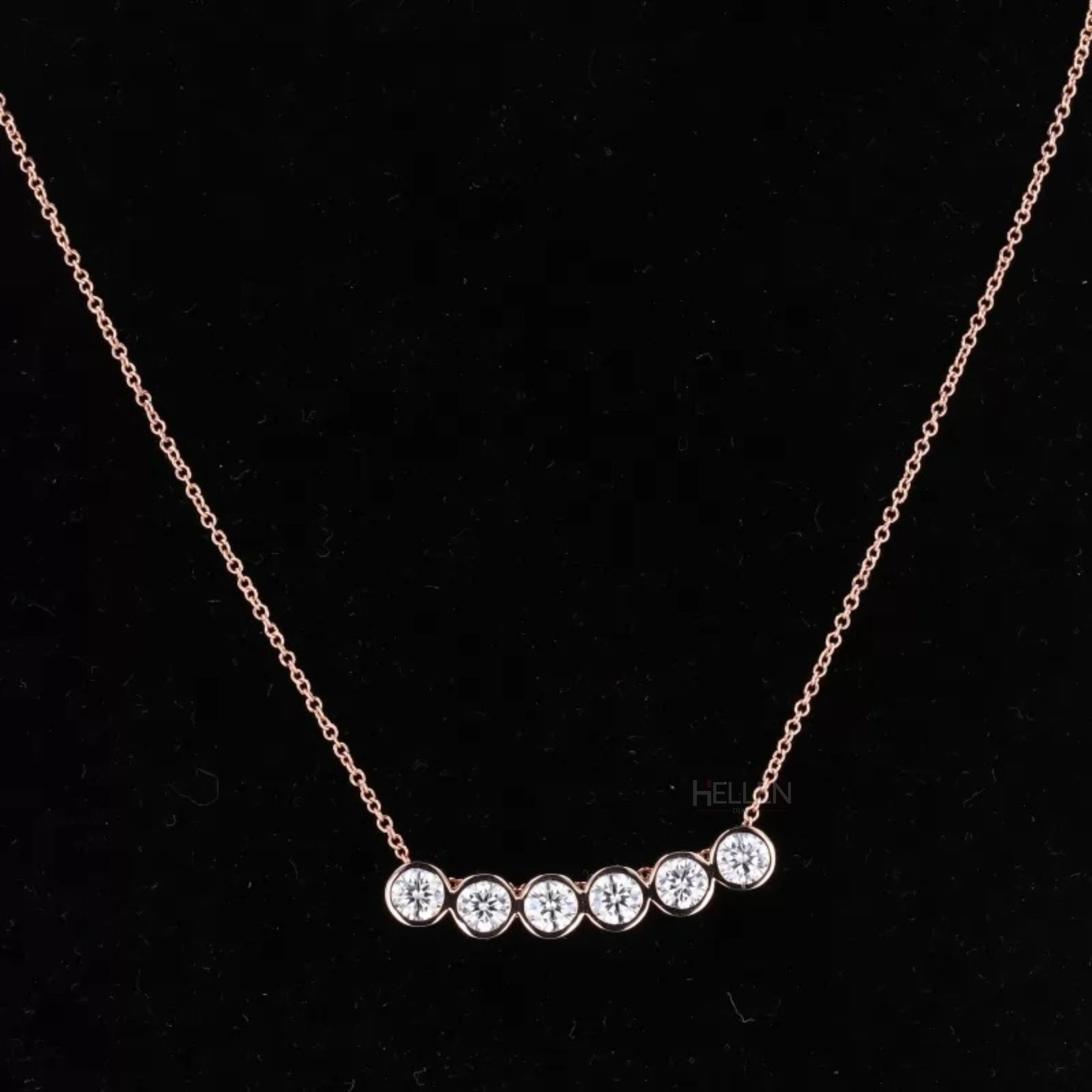Smiley necklace with five round cut moissanite stones in bezel setting – cheerful sparkle for everyday style

