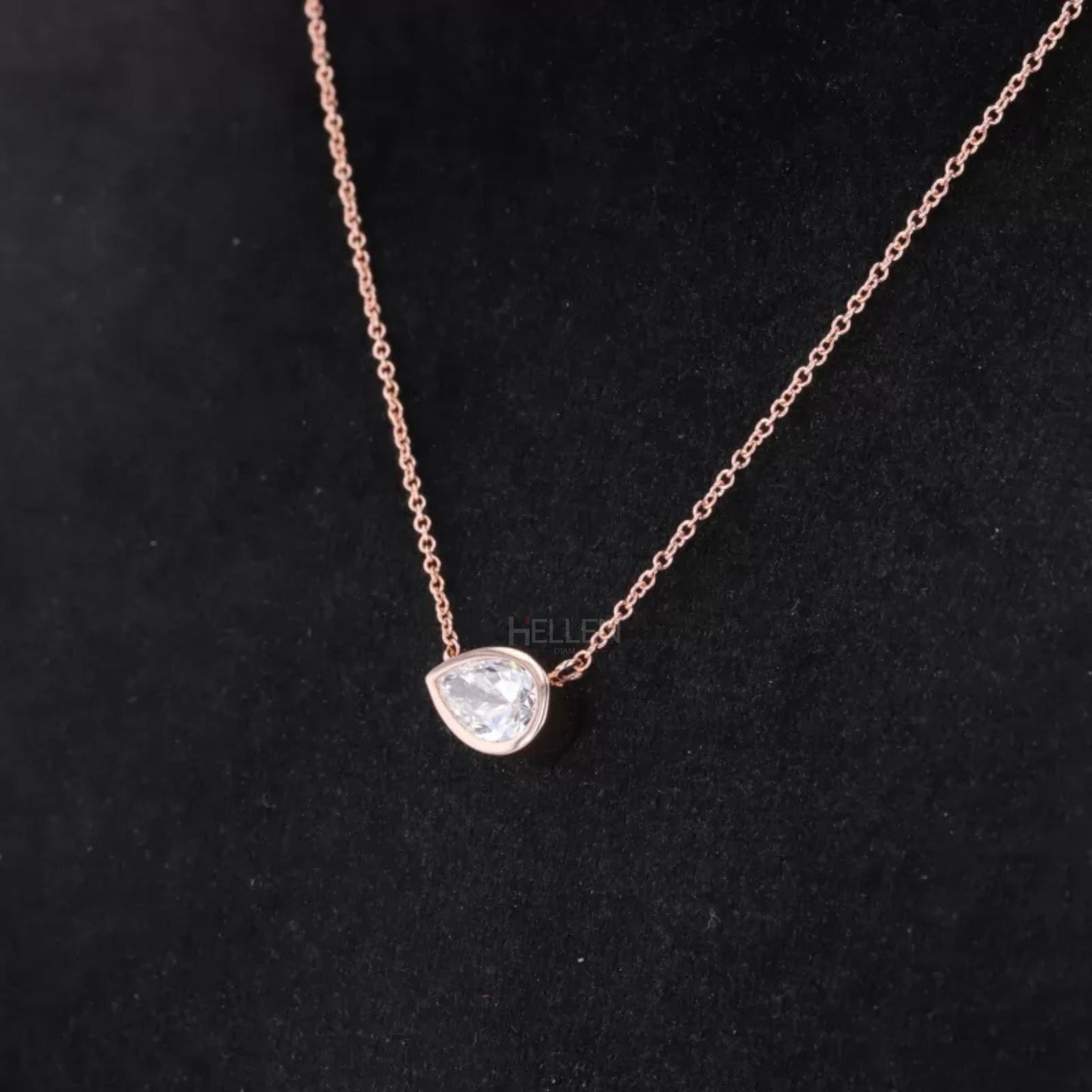 East To West Pear Cut Moissanite Solitaire Bezel Setting Necklace