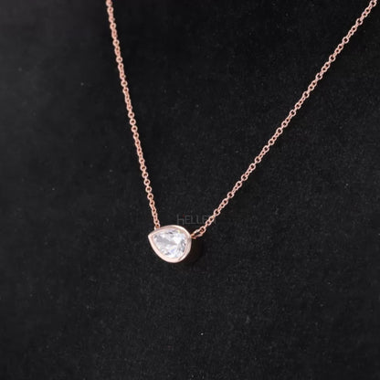 East To West Pear Cut Moissanite Solitaire Bezel Setting Necklace