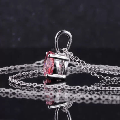 Round Cut Pink Sapphire Gemstone Solitaire Necklace