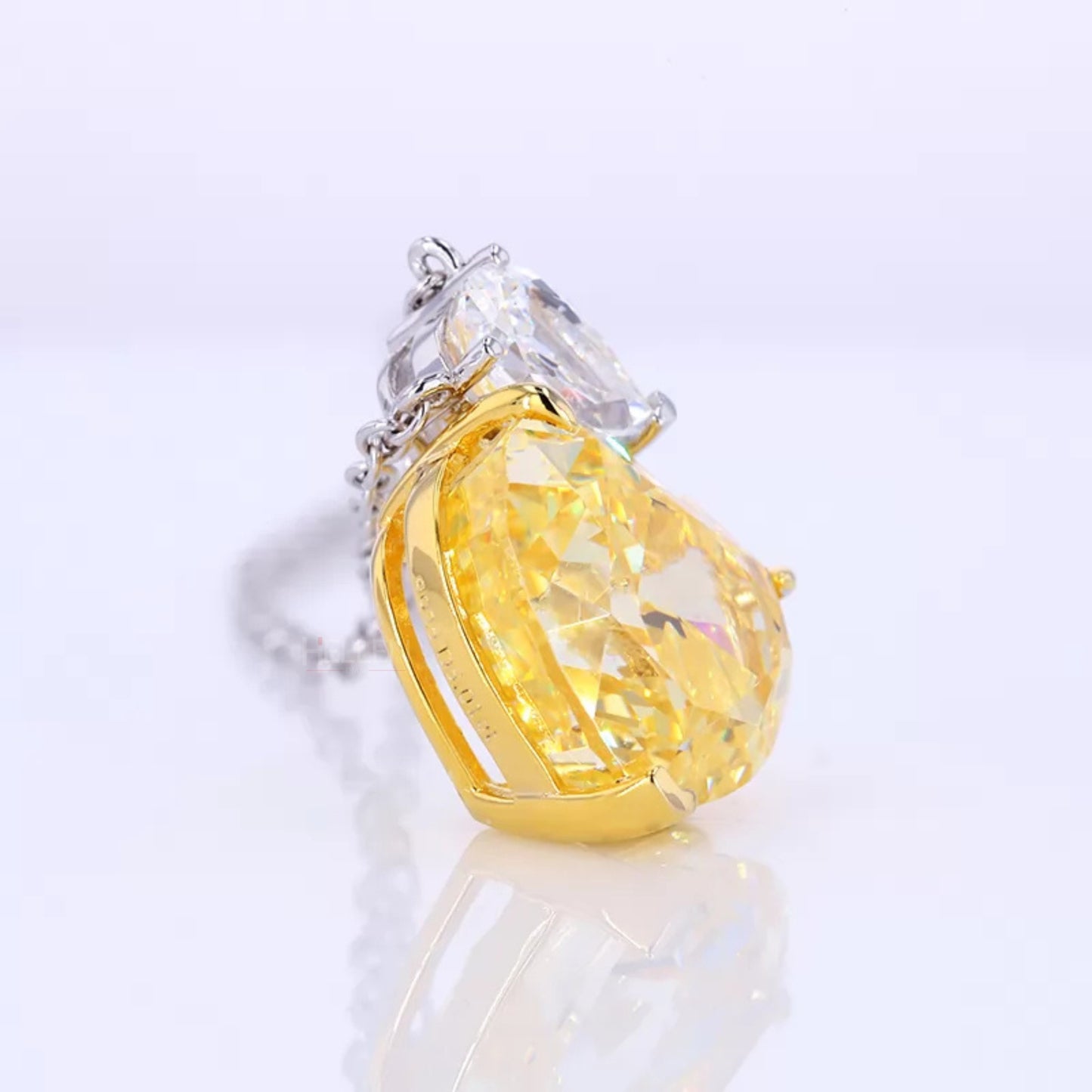Dual Tone Pear Moissanite & Heart Cut Yellow Sapphire Necklace