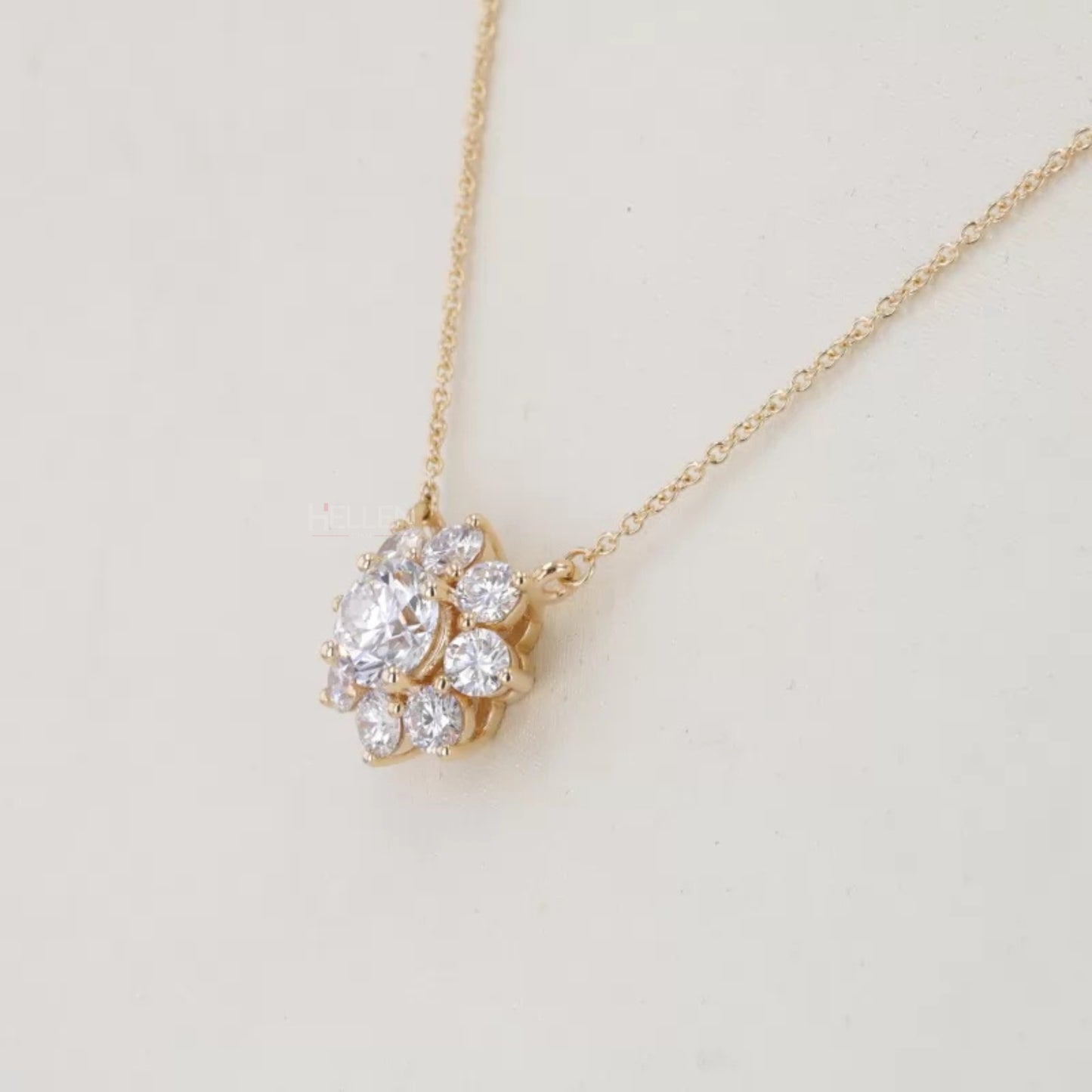 Floral Style Solitaire Round Cut Halo Moissanite Necklace