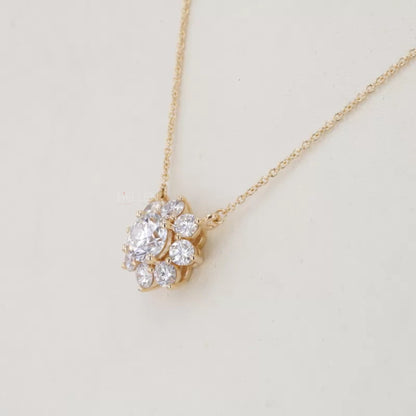 Floral Style Solitaire Round Cut Halo Moissanite Necklace