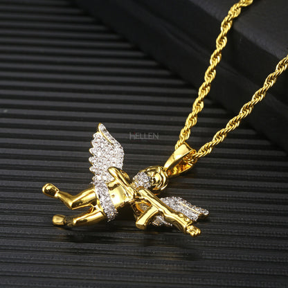 Iced Angel Of Death Pendent With Moissanite For Men's
