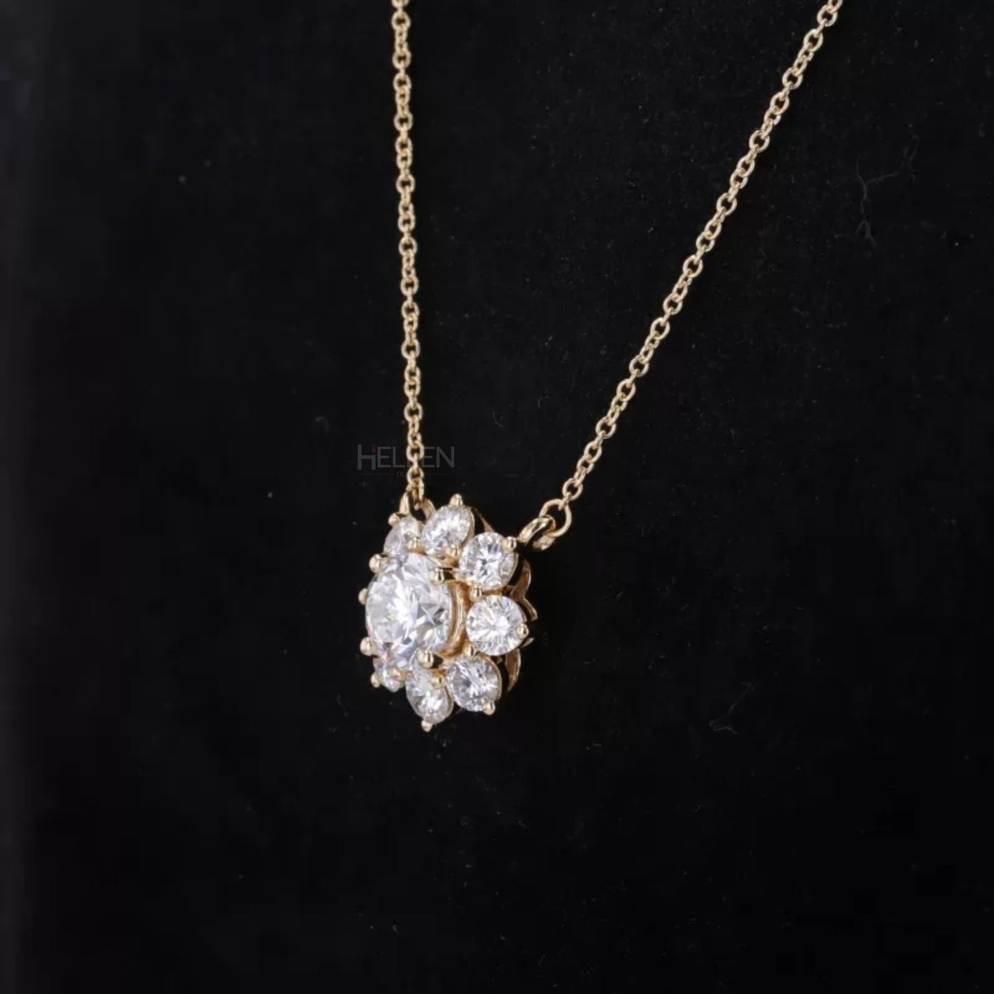 Floral Style Solitaire Round Cut Halo Moissanite Necklace