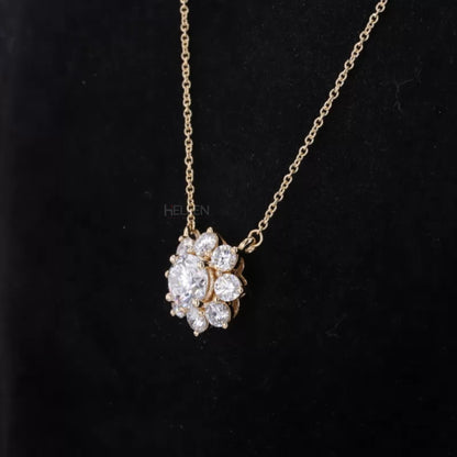 Floral Style Solitaire Round Cut Halo Moissanite Necklace