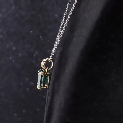 Green Octagon Cut Emerald Gemstone Cross Necklace for Gift