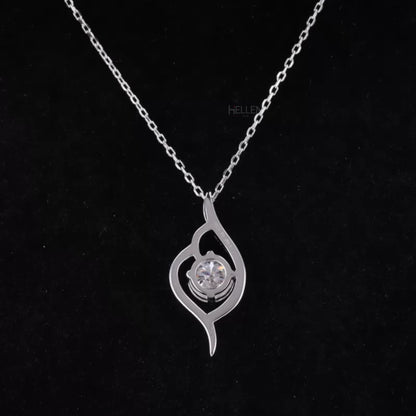 Stunning Leaf Pendant Necklace with Round Cut Solitaire