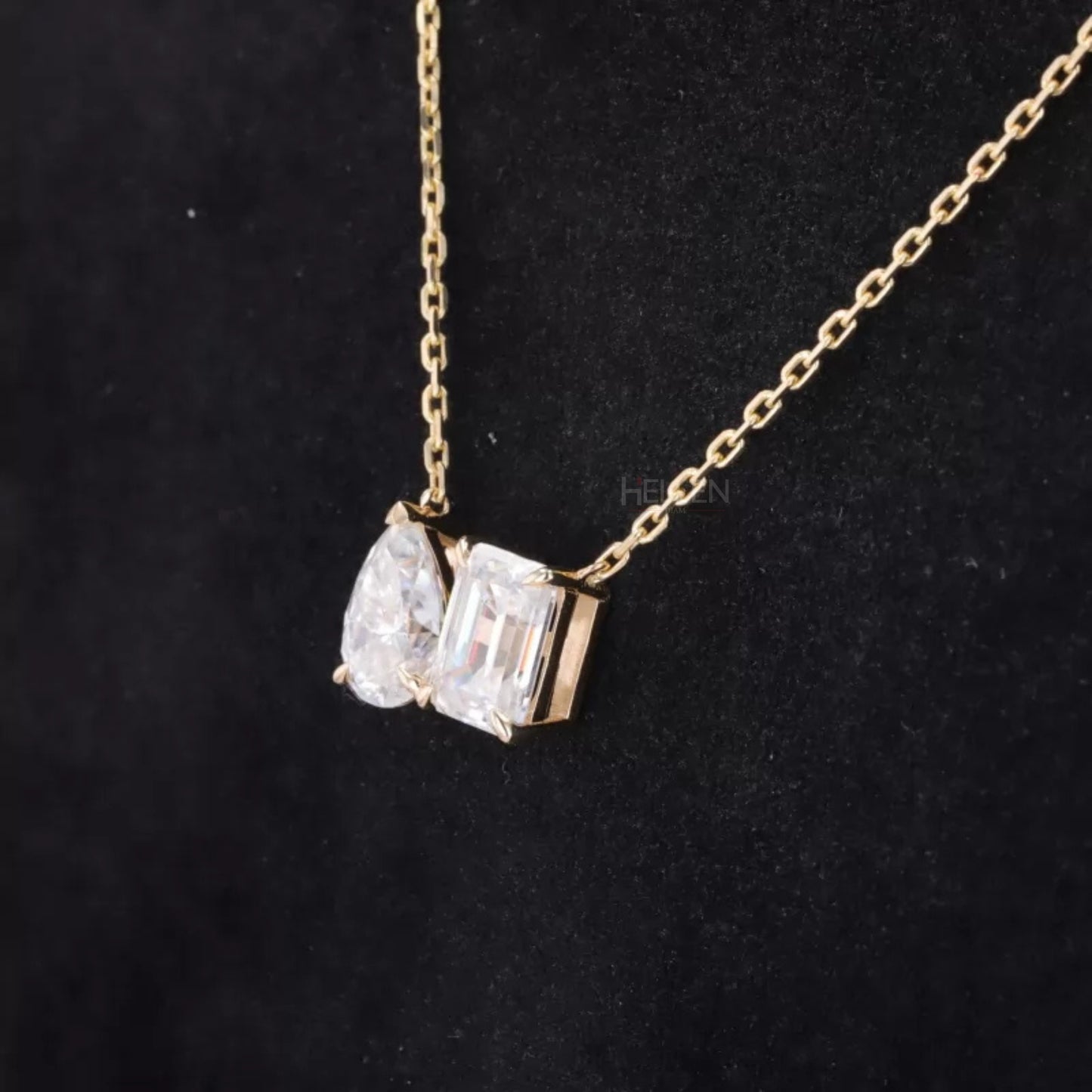 Signature Toi Et Moi Pear And Emerald Cut Moissanite Necklace