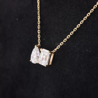 Signature Toi Et Moi Pear And Emerald Cut Moissanite Necklace
