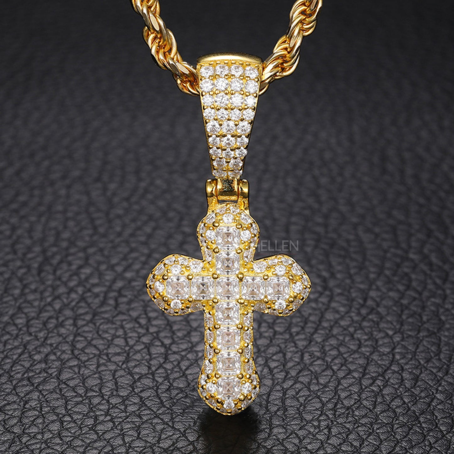 Round And Princess Moissanite Studded Cross Hip-Hop Pendant