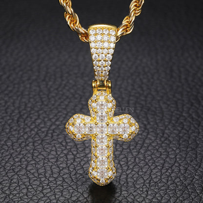Round And Princess Moissanite Studded Cross Hip-Hop Pendant