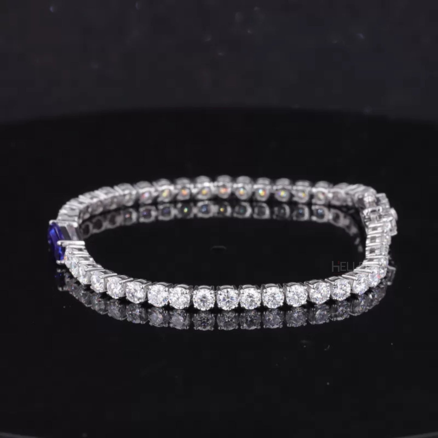 Round Cut & Baguette Blue Sapphire Gemstone Tennis Bracelet