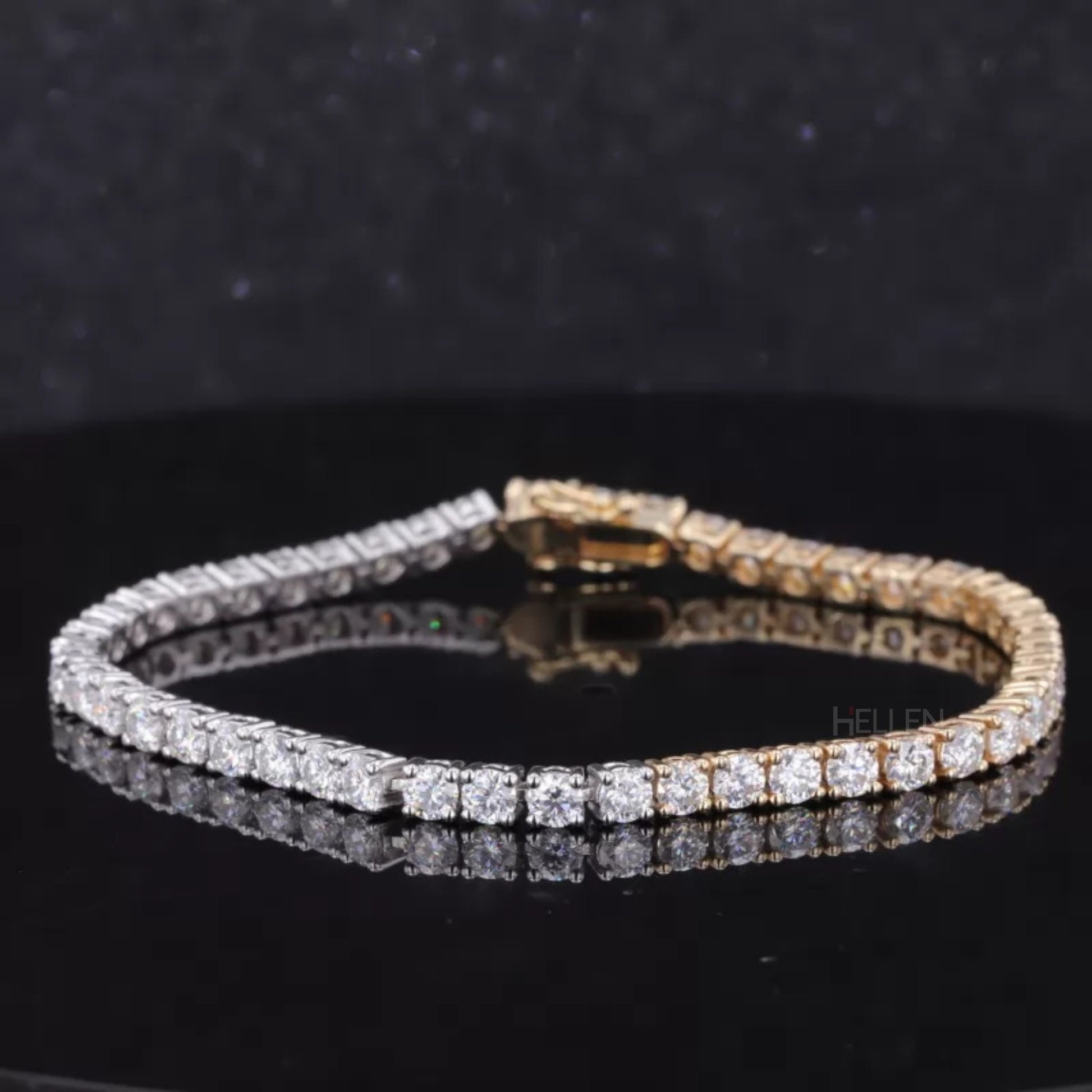 Two-tone tennis bracelet with round moissanite stones in gold and white finish – classic and elegant design