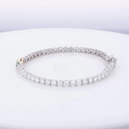 Trendy Round Cut Moissanite & Emerald Gemstone Tennis Bracelet