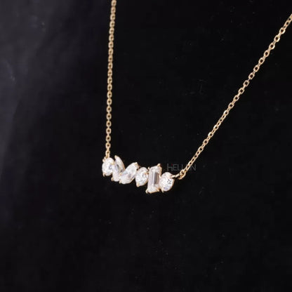 Trendy All Shaped Moissanite Single Line Necklace