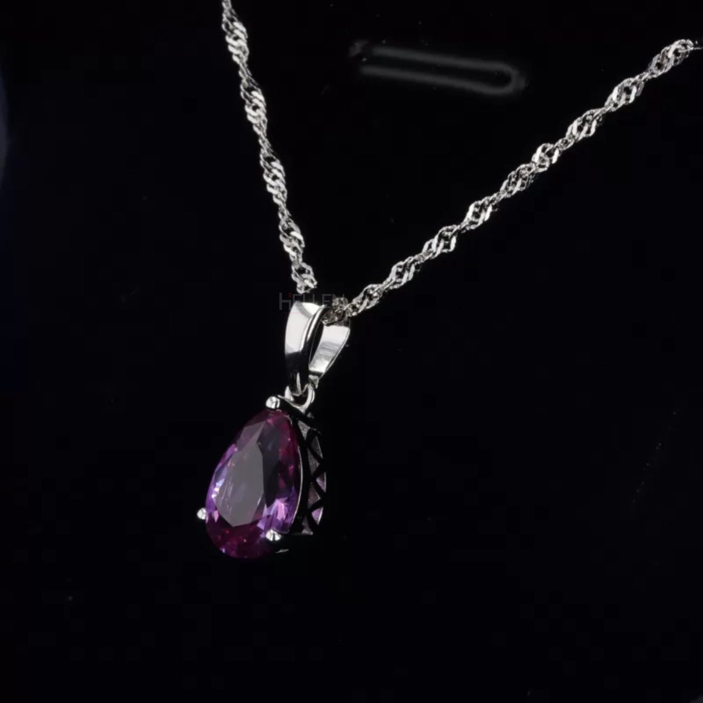 Pear Cut Purple Gemstone Solitaire Disco Chain Necklace