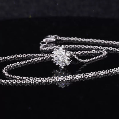 Women Flower Necklace With Moissanite Round Cut Diamonds