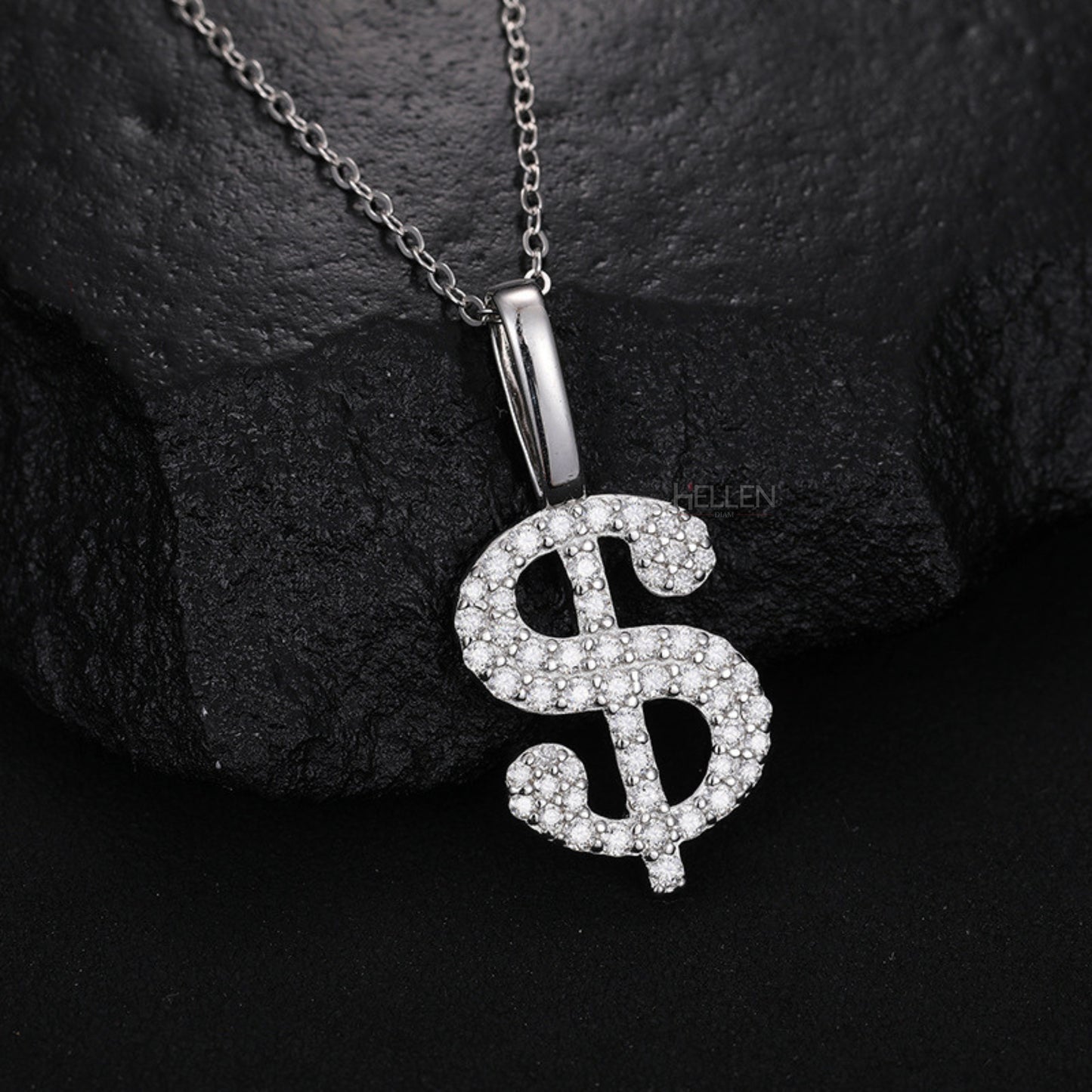 $ Dollar Sign  Hip-Hop Pendant Whit Round Cut Moissanite For Men's