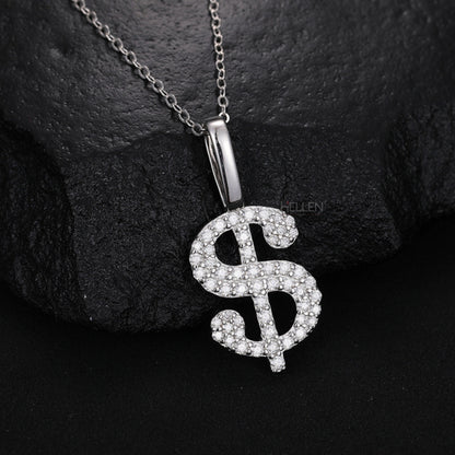 $ Dollar Sign  Hip-Hop Pendant Whit Round Cut Moissanite For Men's