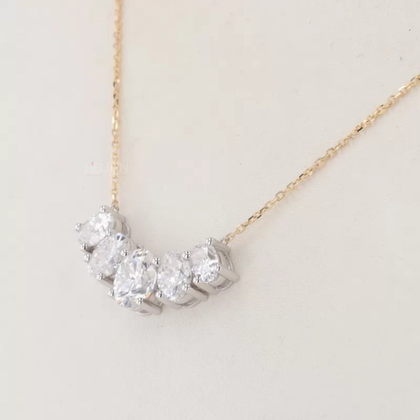 5 Stone Oval Moissanite Smiley Necklace for Everyday