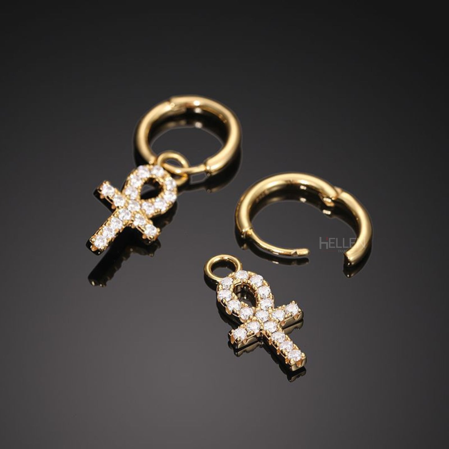 Men's Ankh Cross Dangle Earrings With Round Cut Moissanite