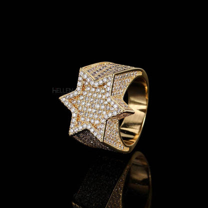 Iced Out Star Shaped Hip Hop Round Cut VVS Moissanite Ring