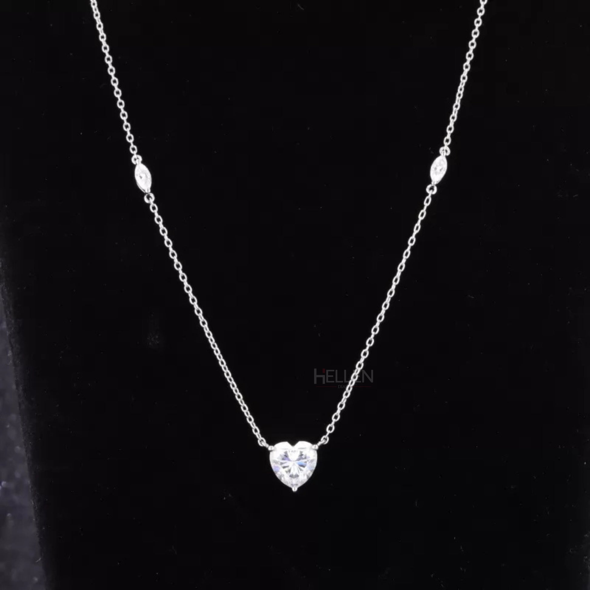 Heart and marquise cut moissanite on chain necklace – romantic sparkle with graceful detail

