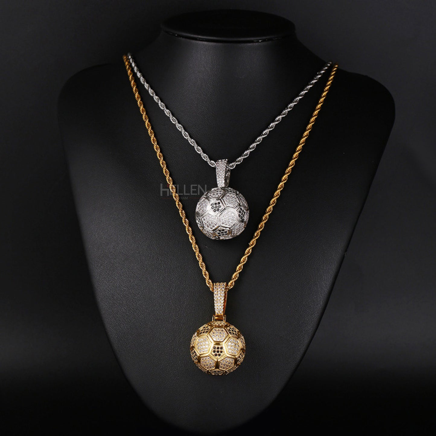 Football or soccer ball charm pendant with moissanite – sporty iced necklace for game lovers

