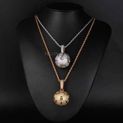 Football or soccer ball charm pendant with moissanite – sporty iced necklace for game lovers


